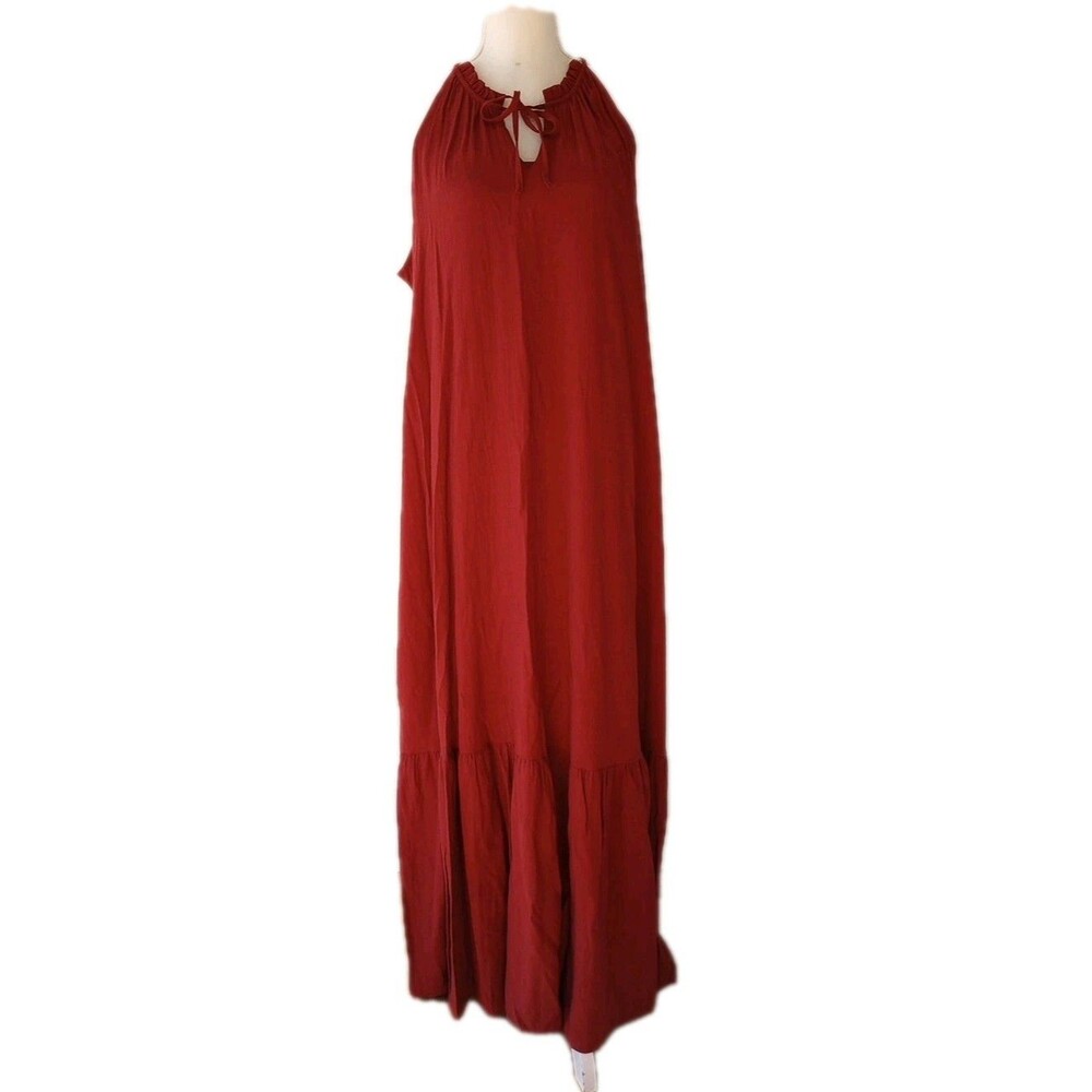 Nine West Halter Maxi Dress XXL Boho Prairie Peasant Rust Brick Red
